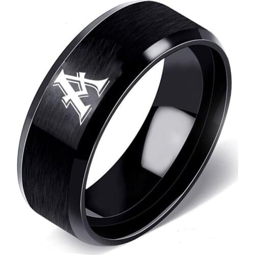 8MM Personalised Initial Ring Engrave A to Z Alphabet Stainless Steel Signet Blank Plain Ring Band 12 Zodiac Ring For Men Women