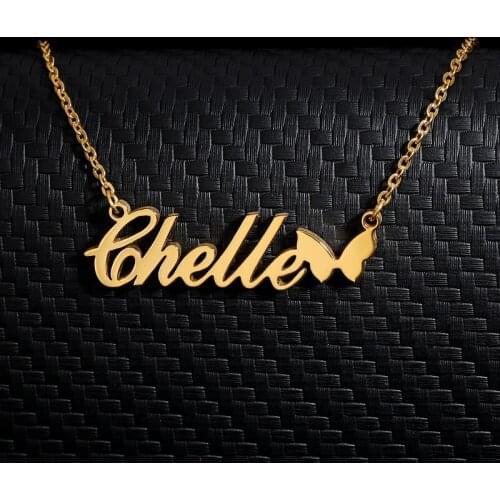 Custom Butterfly Heart Name Necklace Gold Custom Any Name Necklace Kids Women Men Stainless Steel Jewelry Friendship Friend Gift