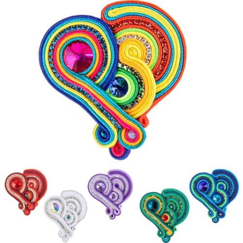 Soutache Brooches Abstract Heart brooch Womens Fashion Jewelry crystal Pins Handmade beautiful weave red multicolor wholesale