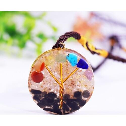 Luminous Healing Energy Orgonite Pendant Necklace Quartz Stone Rainbow Tree Chakra Amulet Natural Orgone Crystal Necklace Yoga