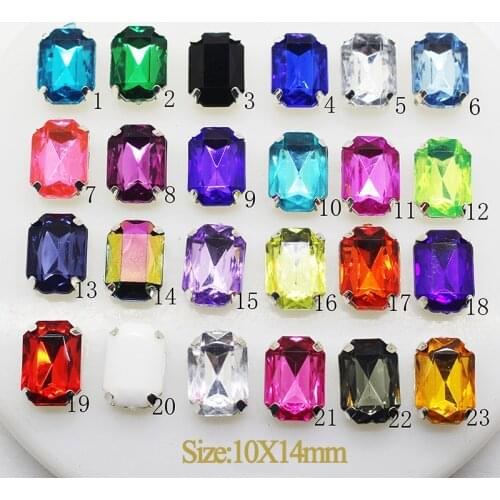 LKERAN 20pcs / Set 10x14MM Rectangular Acrylic Buttons 4-hole Silver Metal Button For Clothing DIY Sewing Decor Accessories