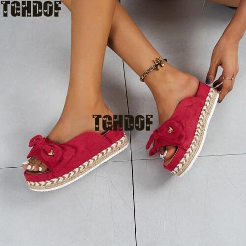 Fashion Woman Platform Flip Flops Women Woven Thick Sole Slippers2021 New Summer Women Genuine Leather Slipper High Heel Shoes