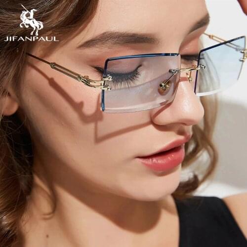 2021 Retro Sunglasses Women Brand Designer Fashion Rimless Gradient Sun Glasses Shades Cutting Lens Ladies Frameless Eyeglasses