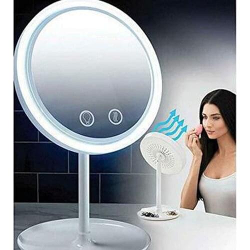LED mirror comes with a fan luminous effect makeup does not sweat 3-in-1 desktop folding mirror light Creative hot products