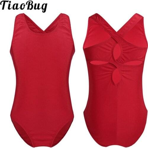 TiaoBug Kids Teens Flower Cutout Back Ballet Gymnastics Leotard Children Girls Solid Color Sports Bodysuit Stage Dance Costume