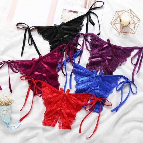 Women Sexy Lingerie Erotic Thong Open Crotch Panties Lace Bow T-Back Underwear Crotchless Pants Open Back Underpants Briefs