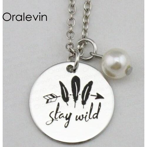 STAY WILD Inspirational Hand Stamped Engraved Custom Charm Pendant Decoration Costume Necklace Gift Jewelry,10Pcs/Lot, #LN2347