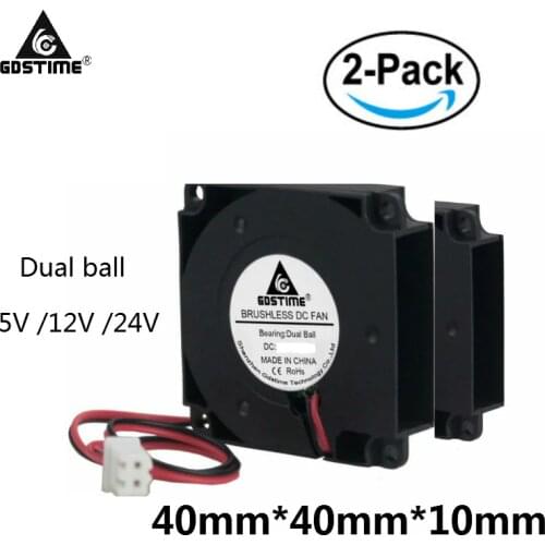 2 Pieces Gdstime 5V 12V 24V 40mm x 10mm Two Ball 3D Printer Blower Cooling Fan 40mmx40mmx10mm DC Brushless Laptop Cooler 4cm