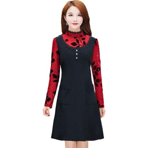 2021 Spring High Waist Button Dress Women Long Sleeve Floral Print Fake Two Pieces Vintage A-line Midi Dresses Female 5XL