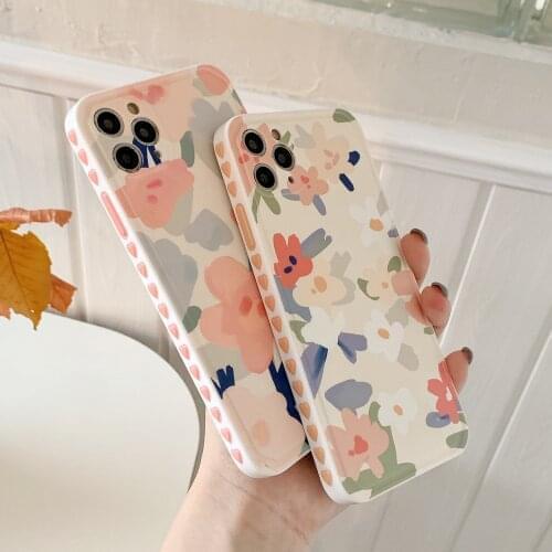 Vintage Flowers Phone Case For iPhone 12 Mini 12 11 Pro Max SE 2020 7 8 Plus X XR XS Max Covers Love Heart Side Soft TPU Coque