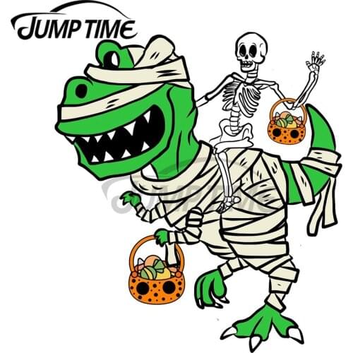 JumpTime 13 x 6.7cm Skeleton Riding T Rex Halloween Dinosaur Creative Car Sticker Waterproof Decal Vinyl Decals Scratch-proof