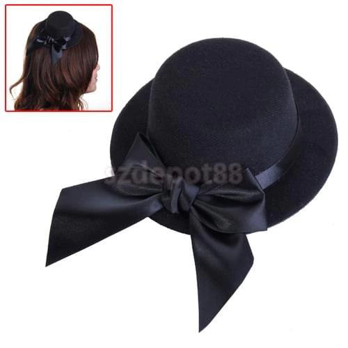 Ladies Mini Top Hat Fascinator Burlesque Millinery Headwear w/ Bowknot - Black