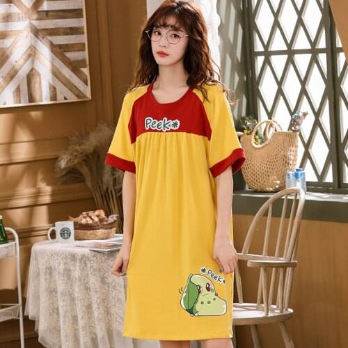 Girl Lady Short Sleeve Dress Sleepwear Letter Cartoon Sleeping Comfortable Nightgown Night Robes Skirt Nightdress 6535cotton HDE