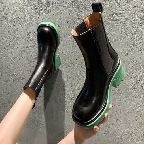 Woman Boots Heels Pu Leather Chelsea Boots Women Platform Boots Ladies Female Shoes Round Toe Mixed Colors High-Heeled