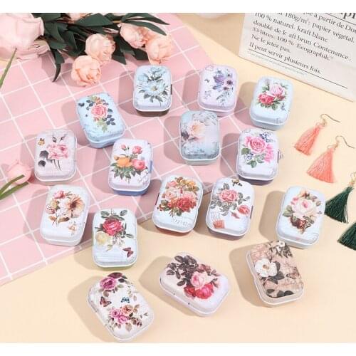 Mini Flower Tin Trinket Jewelry Coin Box Tinplate Storage Case Rectangul Sugar