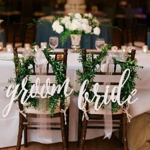 Acrylic White Letters Chair back signs - Bride Groom - calligraphy wedding Chair Decoration with free shipping 2pcs/lot