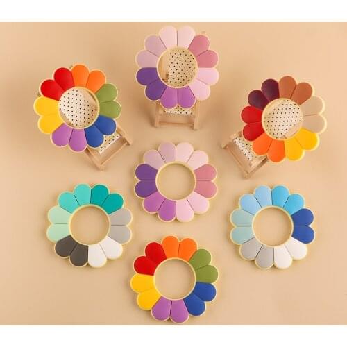 Kovict 5/10pcs Silicone Colored Flowers Baby Teether Silicone Flower Baby Teething Beads DIY Accessories