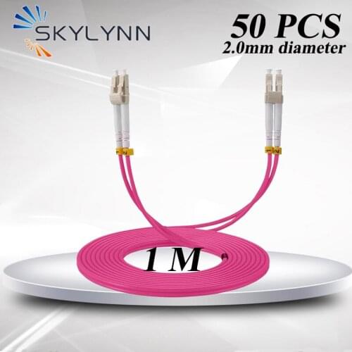 50 PCS 10G High Speed LC/UPC Fiber Optic Patch Cord Multimode OM4 Duplex Core 2.0mm Diameter 1 Meter Purple Jumper Cable