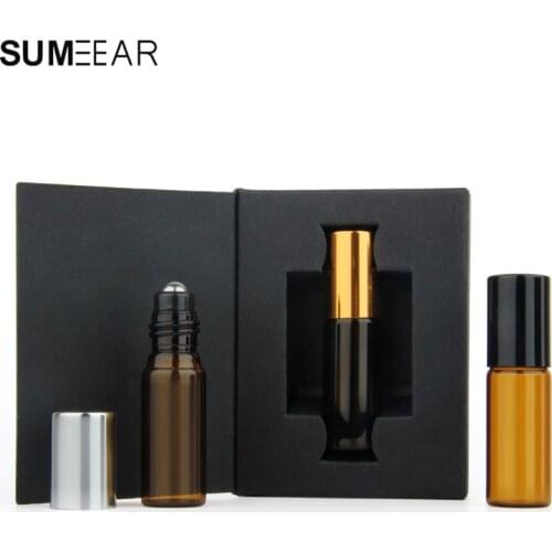 50 Piece/lot 5ml Amber Mini Perfume Bottle Packing box Glass Roll On Essential Oil Vial Empty Perfume Sample Bottle