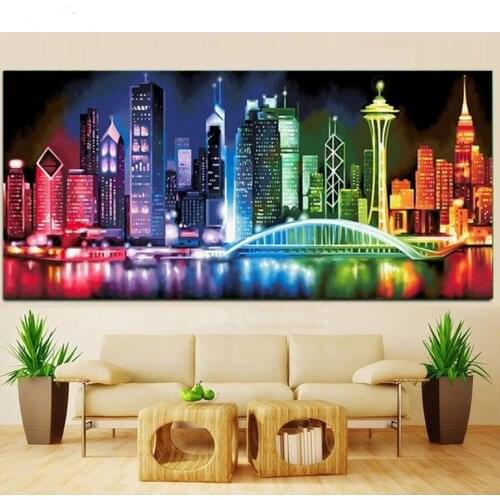Diamond Embroidery Landscape Picture Of Rhinestone Bright Lights,Big City DIY Diamond Painting Cross Stitch Full Square round