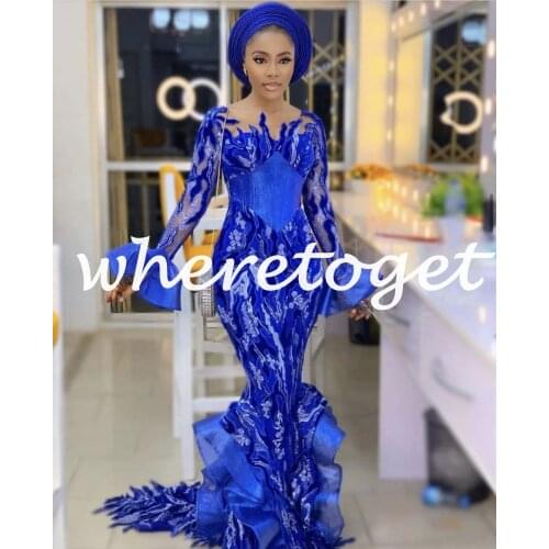 Aso Ebi Style Plus Size African Women Prom Dresses 2021 Royal Blue Robe De Soiree Custom Made Formal Evening Occasion Gowns Robe