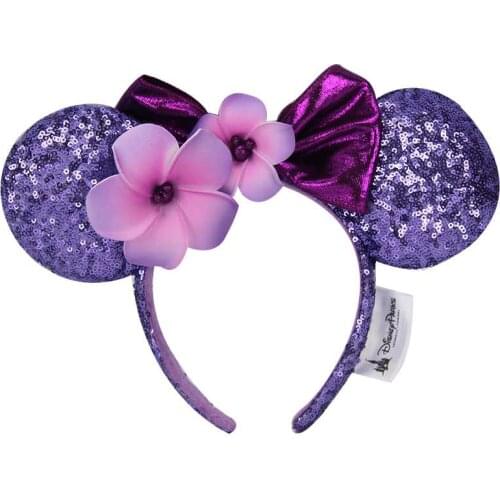 Aulani Ko Hawaii Purple flowers sequin Ears Plumeria Flower Headband EARS COSTUME Cosplay Plush Adult/Kids Gift