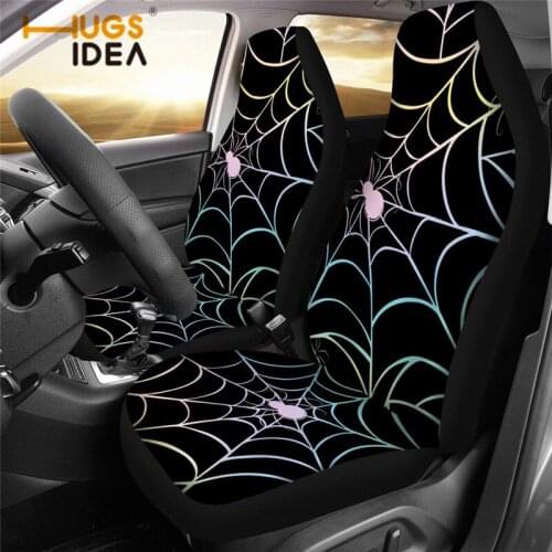 HUGSIDEA Car Seat Covers Black Spider Web Pattern Auto Accessories Set of 2 Universal Front Seat Protectors Car Decor for Men