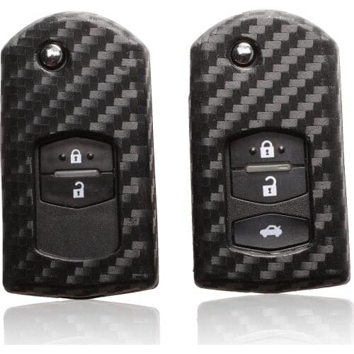 Bilchave 2/3 Buttons Carbon Fiber Silicone Remote Car Key Case Cover Fob For Mazda CX-5 CX5 CX7 3 2 6 Atenza CX-9/CX9 MX5