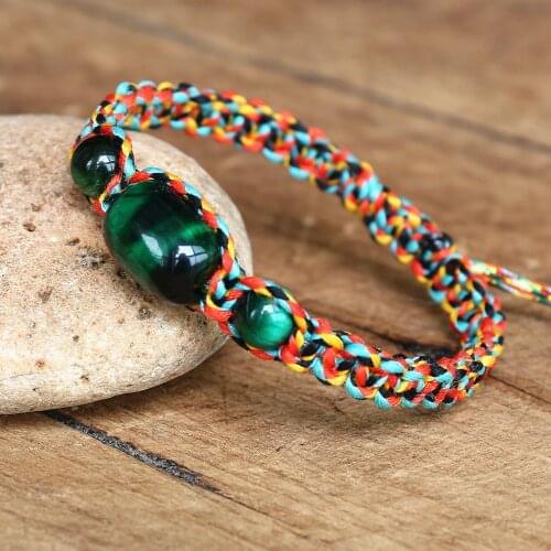 Handmade Charm Bracelets Natural Green Tiger Eye Stone Braided Bracelets Yoga Lucky Charm Friendship Couple Bracelet