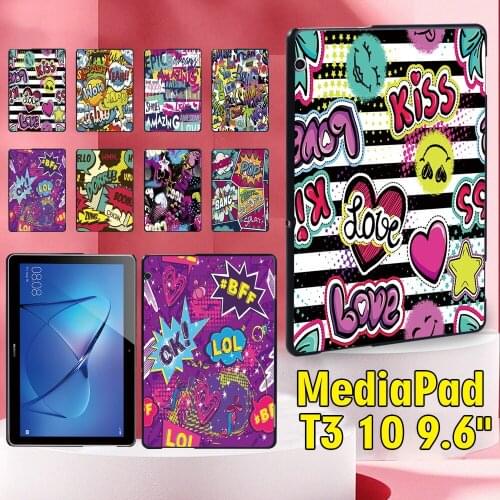 Tablet Hard Shell for Huawei MediaPad T3 10 9.6 Inch Ultra Thin Graffiti Series Pattern Back Shell + Free Stylus