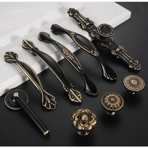 Cabinet fitting Black pulls Solid hardware Brass Knobs kitchen cabinet handle Wine Cabinet Buttons Antique