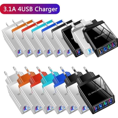 Colorful 4 USB LED Mobile Phone Charger 3A Tablet Travel Charger Charging Head American Standard And European Standard Charger