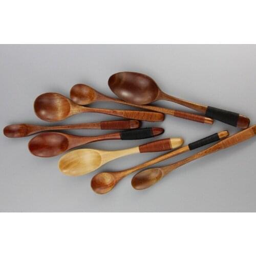 1PC Handmade Wooden Spoon Kitchen Cooking Utensil Tool Coffee Soup Dessert Spoon Random Color LC 008