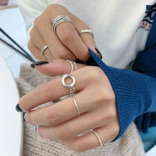 Aesthetic Minimalist Rings with Chains Accessories on Phalanx Fashion Double Circle Geometric Adjustable Jewelry Gift for Women