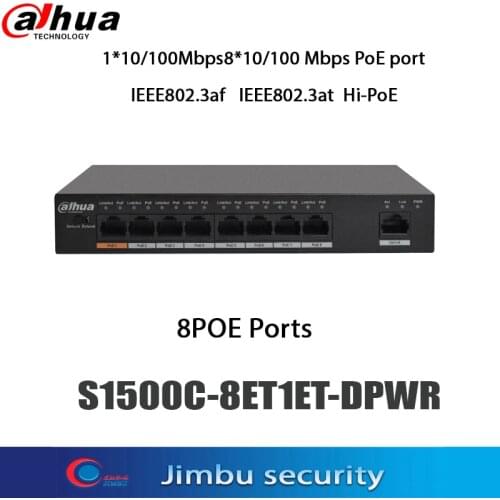 Dahua POE switch 8 port S1500C-8ET1ET-DPWR IEEE802.3af IEEE802.3at Hi-PoE 1*10/100Mbps 8*10/100 Mbps DH-S1500C-8ET1ET-DPWR
