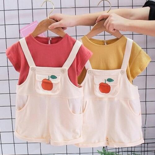 Infant 2Pcs Sets Summer Baby Tops + Jumpsuit Suspenders Romper Sisters Brothers Girls Boys T Shirts Outfit