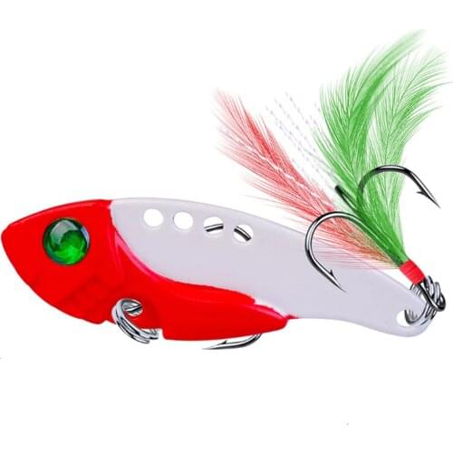 1PCS Metal VIB 11g/5.5cm Fishing Lure Vibration Spoon Hard Baits with Feather Crankbait Wobbler Swimbait Cicada vivid Tackle