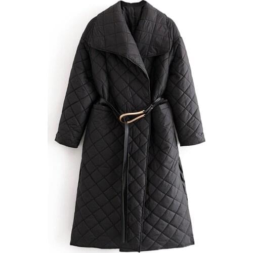 DOUJILI Fashion Female Women Black Long Parkas Pockets 2020 Autumn Winter Solid With Belt Coat Lady Elegant Overcoat