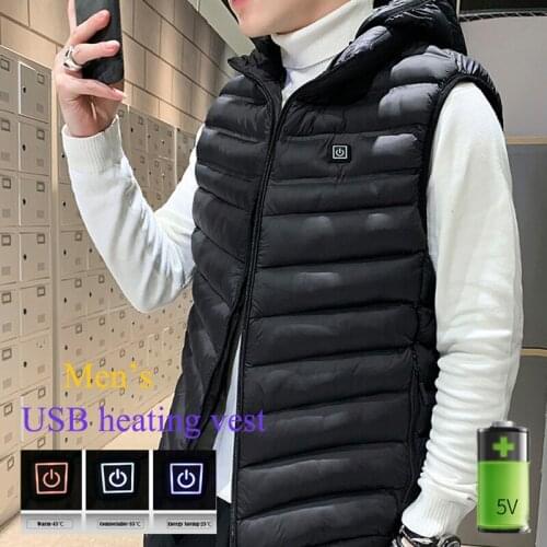 Fashion Mens Usb Thermal Heated Vest For Men Winter Down Waistcoat Casual Electirc Heated Jacket Size L-7xl New Boy Black Coat