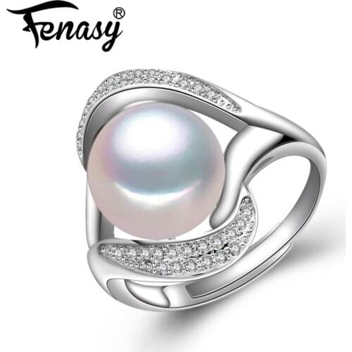 FENASY Natural Freshwater Pearl Rings New Fashion Trendy Party 925 Sterling Silver Adjustable Rings For Women Wholesale