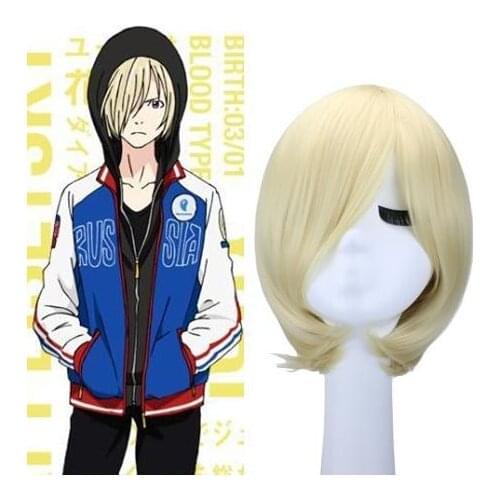 Men Women Wigs Anime YURI!!! on ICE Yuri Plisetsky Golden Short Wig Cosplay Costume Heat Resistant Synthetic Hair