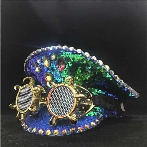 Men Women Authentic Fashion Green Police Hat With Metal Classes Performance Military Hat Captain Hat