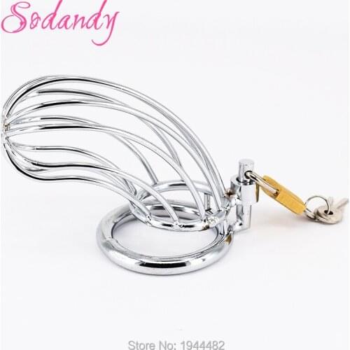 SODANDY 2018 Male Chastity Devices Mens Cock Cage Metal Penis Restraints Locking Cock Ring Locks Alloy Cockring Sex Toys