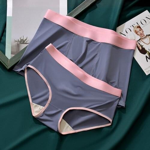 Fashion Hot Couple Underwear Ice Silk Panties New Style Sexy Underpants High Quality Womens briefs Men Boxer Shorts
