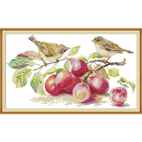 Little bird and apricot cross stitch kit aida 14ct 11ct count print canvas cross stitching needlework embroidery DIY handmade