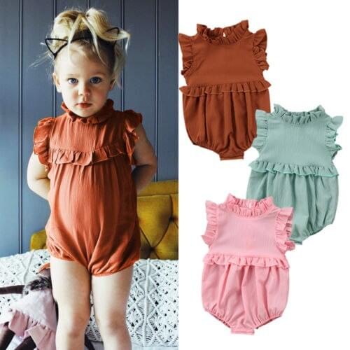Newborn Baby Girls Sleeveless Ruffles Romper Jumpsuit Clothes Outfits Summer