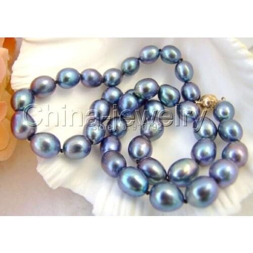 Wholesale>>Beautiful AAA 17" 9-10mm peacock blue baroque freshwater pearl necklace