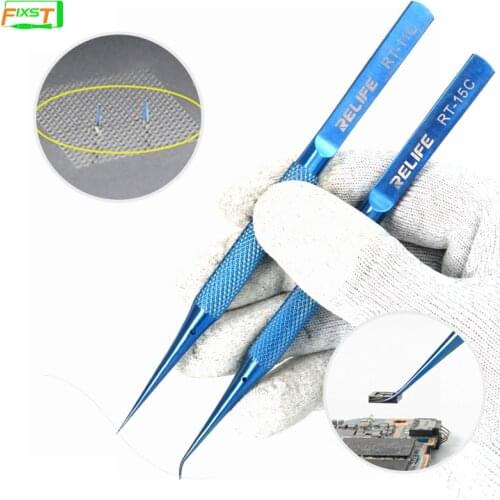 RELIFE RT-11C/15C Ultra High Precision Flying Wire Tweezers 0.15MM Straight /bent Tip Special For Flying Line Phone Repair Tools