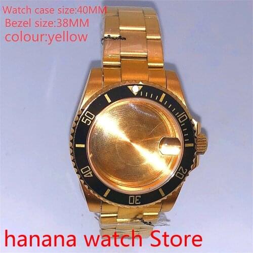 Suitable for NH35 36 Mingzhu2813 Miyata automatic winding 40mm sealed back gold box series, with rotating bezel yellow