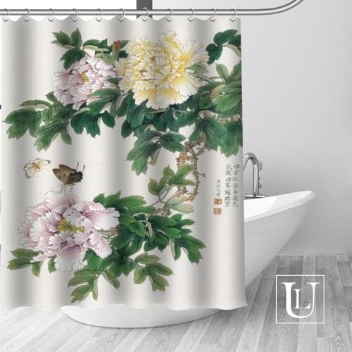 Custom art painting peony Shower Curtain Modern Fabric Bath Curtains Home Decor Curtains More Size Custom Your image